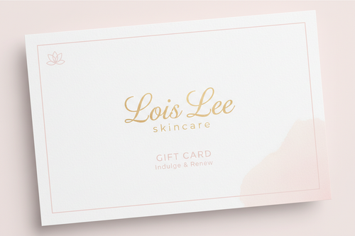 minimal white and pale link gift card. should say Lois Lee skincare.